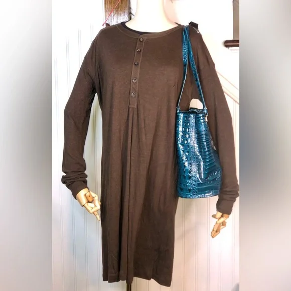 RALPH LAUREN Brown Long Sleeve Henley Dress Size XL NWT with flaw